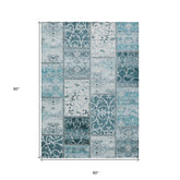 5' X 8' Teal Patchwork Washable Non Skid Indoor Outdoor Area Rug